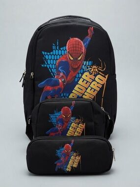 Spider-Man 3-Piece Backpack Set with Crossbody Bag & Pencil Case – Black